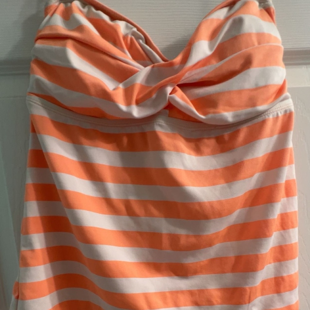 Mossimo Strapless Orange and White Striped Tankini Swim Top